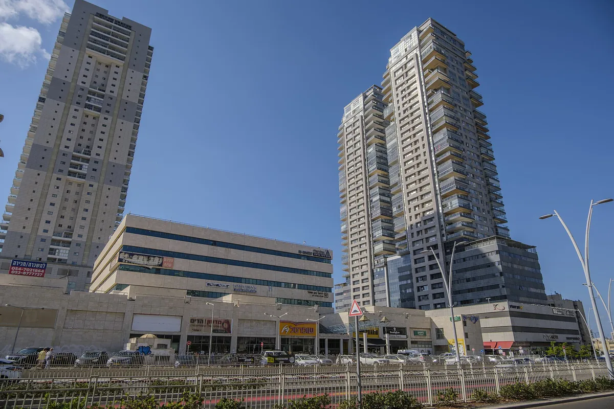 Towers of the City quarter business district seen from Herzl Boulevard, Ashdod